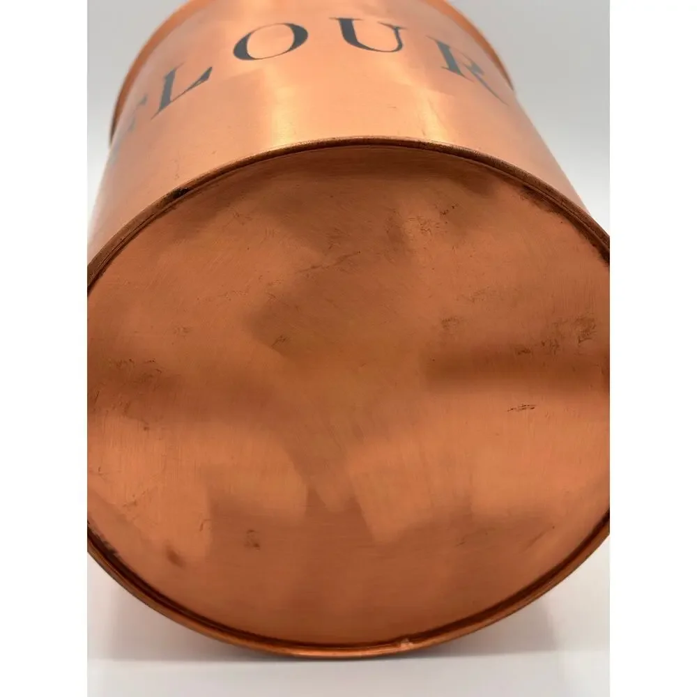 Vintage Copper Flour Canister with Latch Lid and Black Lettering